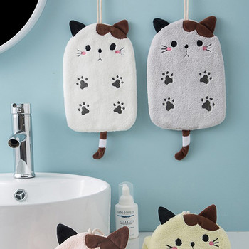 1 τμχ μαλακό κοραλί βελούδο Χαριτωμένη γάτα υπεραπορροφητική κρεμαστή πετσέτα σπιτιού Decora Πετσέτα χεριών Προμήθειες μπάνιου κουζίνας