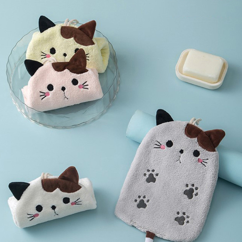 1kom Meki koraljni baršun Slatka mačka Super upijajući viseći ubrus Home Decora Ručnik za ruke Kuhinjski pribor za kupaonicu