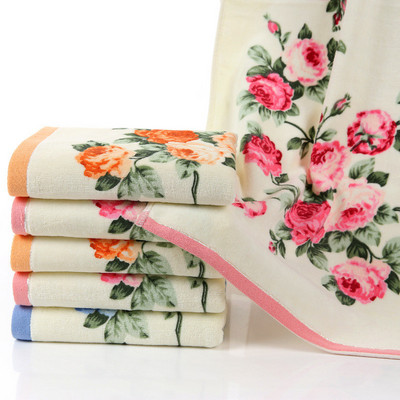 Soft 100% Cotton Face Flower Towel Floral Printed Terry Home Hair Hand Towels Bathroom Water Absorbent Facecloth 34*74cm 1pc