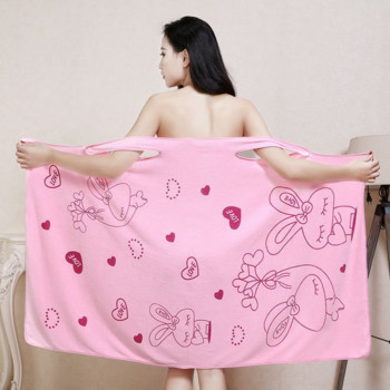 Микрофибърни вълшебни носими кърпи за баня Cartoon Love Rabbit Print Баня с тиранти Пола за възрастни момичета Жени Бързосъхнеща кърпа за баня