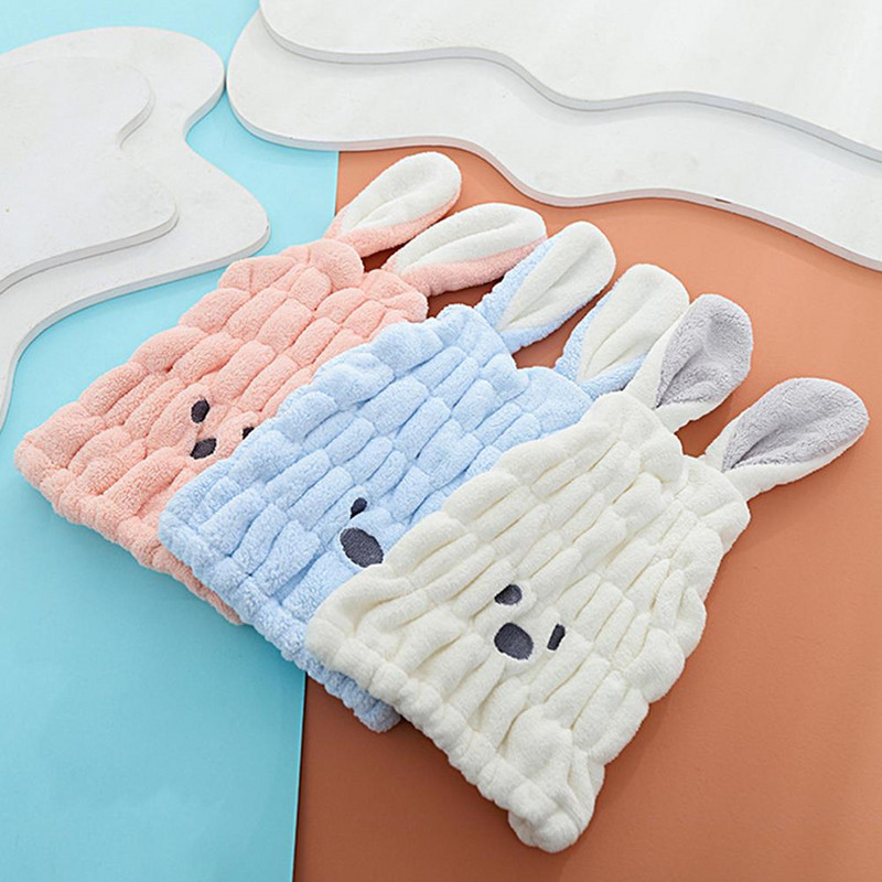 Izvrsna kapa za tuširanje Šešir za sušenje kose za višekratnu upotrebu, udobna, održava toplinu Ženska kapa za kosu s dizajnom zečića koja se brzo suši