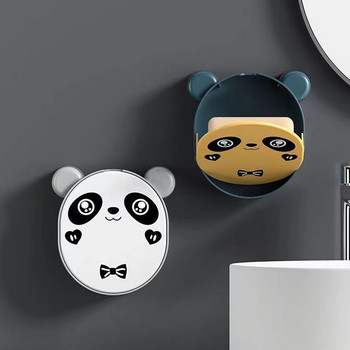 Επιτοίχιο κουτί σαπουνιού αποστράγγισης Cartoon Panda Flip Lid Soap Box Πιάτο σαπουνιού με Drain Punch Δωρεάν θήκη σαπουνιού Βάση αποθήκευσης μπάνιου