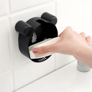 Кутия за сапун, монтирана на стена, карикатура, панда, кутия за сапун с отварящ се капак, чиния за сапун с перфоратор за оттичане Безплатен държач за сапун Поставка за съхранение в банята