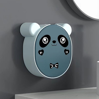 Cutie de săpun de scurgere montată pe perete Panda din desene animate cu capac clapetă Cutie de săpun Sapună cu perforare de scurgere Suport pentru săpun fără suport pentru baie Suport de depozitare
