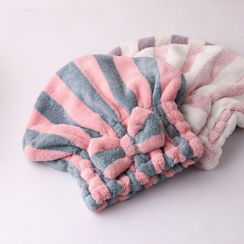 Umotavanje ručnika za kosu od mikrovlakana za žene Turban za upijanje pruga za brzo sušenje kose za sušenje kovrčave duge guste kose Šešir omotan ručnikom