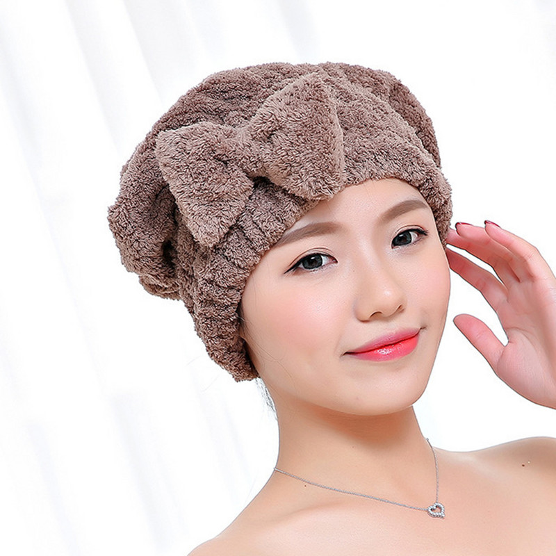 Moteriškos, mergaičių sugeriančios plaukų džiovinimo kepuraitės rankšluosčiai, poliesterio, suaugusiems sustorėjusi Bowknot dušo kepuraitė