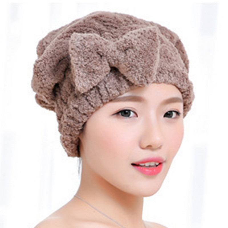 Moteriškos, mergaičių sugeriančios plaukų džiovinimo kepuraitės rankšluosčiai, poliesterio, suaugusiems sustorėjusi Bowknot dušo kepuraitė