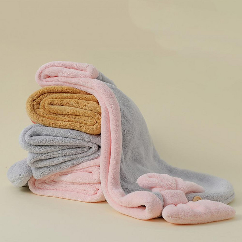 Matu žāvēšanas cepure, ļoti uzsūcoša, neizplūstoša, sausu matu cepure, neplīstoša, ātri žūstoša fiksējoša poga matu dvieļu iesaiņojums vannas istabai