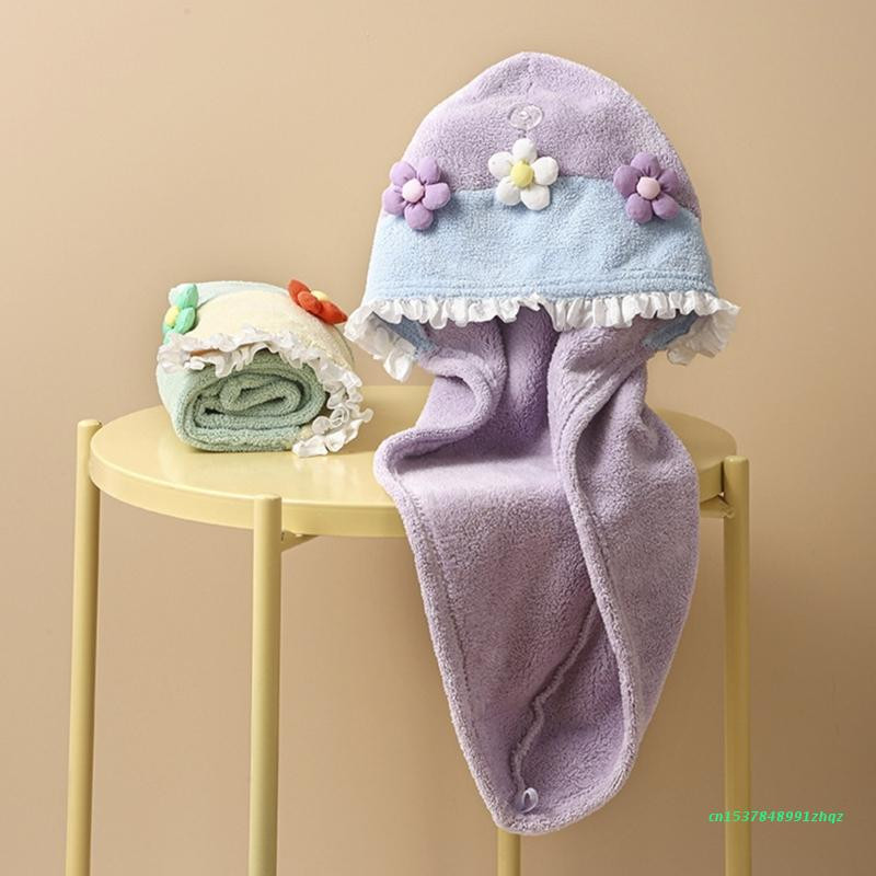 Umotavanje ručnika za kosu za žene Haljina za kupanje od koraljnog flisa Suknja Šešir za sušenje kose u obliku cvijeta Turbani za kosu za mokru dugu kosu Super mekani