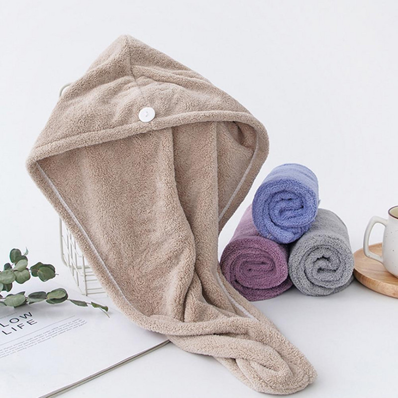 Super upijajući suhi ručnik za kosu s gumbom Šešir za sušenje kose od koraljnog flisa Praktična kapa za kosu za kupanje Šešir