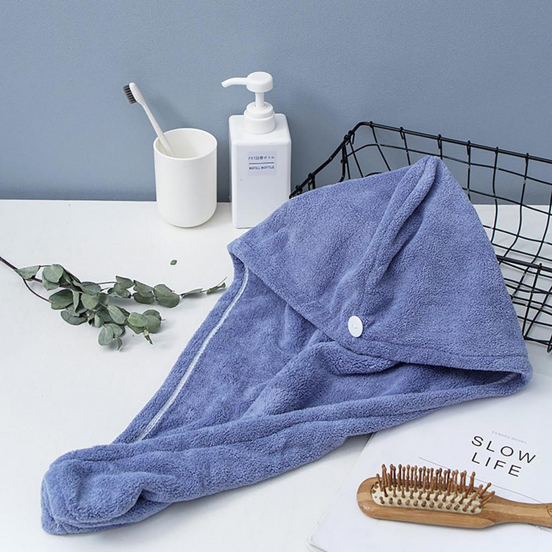 Super upijajući suhi ručnik za kosu s gumbom Šešir za sušenje kose od koraljnog flisa Praktična kapa za kosu za kupanje Šešir