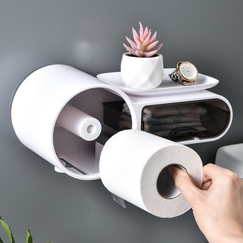 Самозалепващ се държач за тоалетна хартия Многофункционална стойка за баня Стенен държач за тоалетна хартия Поставка за телефон Кутия за съхранение