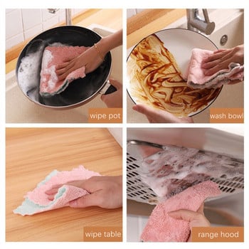 5 τμχ διπλής στρώσης απορροφητικό μικροϊνών πανί πιάτων κουζίνας Αντικολλητικό λάδι ύφασμα καθαρισμού οικιακής χρήσης πετσέτα σκουπίσματος κουζίνας σπιτιού