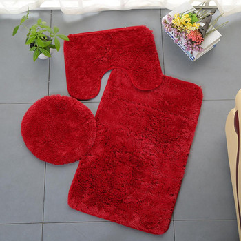 Противоплъзгащ килим Подложка за под Плътен цвят 3 бр. Покривало за тоалетна U-образна подложка