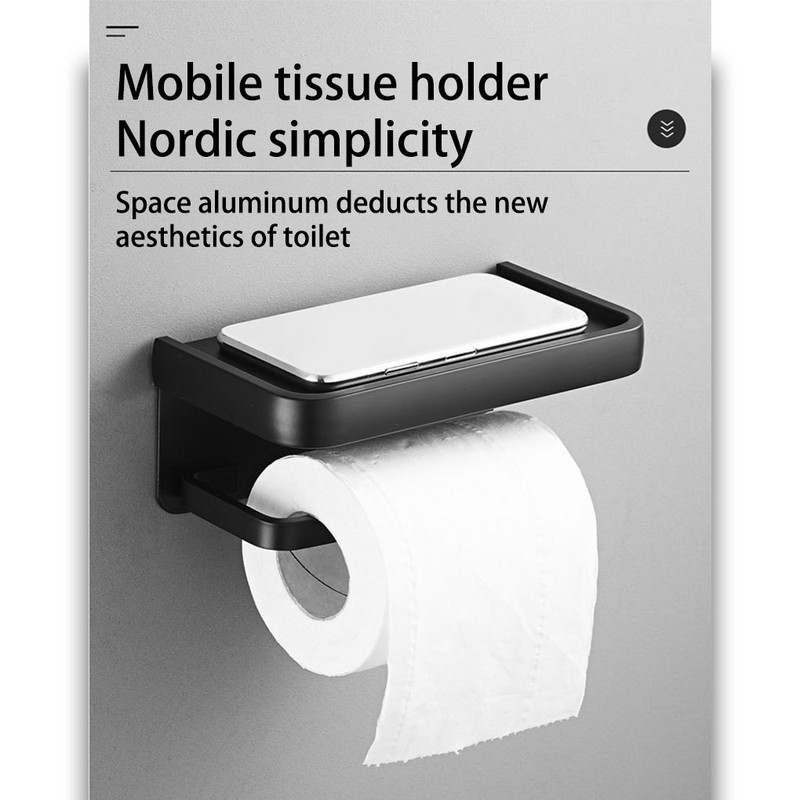 Sienoje montuojamas suvyniojamas servetėlių laikiklis su mobiliojo telefono stovu tualetinio popieriaus lentynos laikymo lentyna viešbučio vonios kambariui