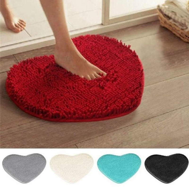 40*50 cm Love Heart Shape Namų dekoras Pūkuoti neslystantys vonios kilimėliai Koralų vilnos kilimų rinkinys Dušo kilimėlis prie lovos vonios kambario kilimėliai