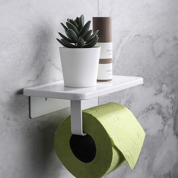 Държач за тоалетна хартия с рафт Баня Монтиран на стена WC Хартиен държач за телефон Рафт без перфориране Рафт за ролка за кърпи Аксесоари