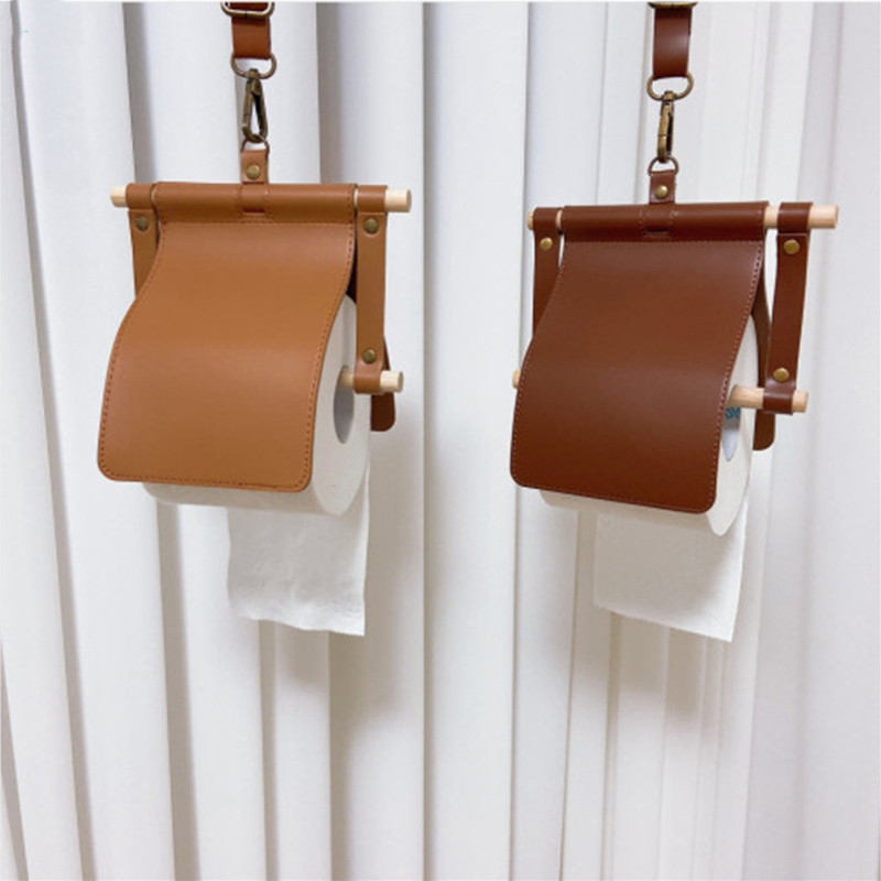 Virtuves vannas istabas ruļļu turētāji, ūdensnecaurlaidīgi PU ādas tualetes papīra ruļļi, pārnēsājams āra piekarināms audu dvieļu salvešu turētājs