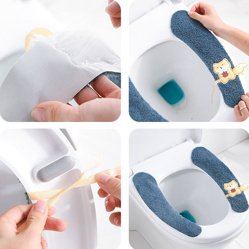 Univerzalna navlaka za WC sjedalo Tkanina od mekih vlakana Crtani WC WC Ljepljiva podloga za sjedalo Periva kupaonica Toplija navlaka za sjedalo Jastuk
