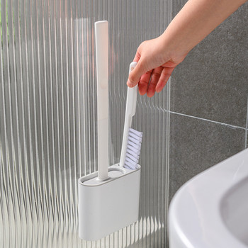 Комплект аксесоари за баня Стенен висящ TPR четка за тоалетна с държач Комплект за под Силиконови влакна Четка за почистване на ъгли без мъртъв