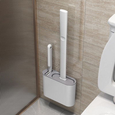 Комплект аксесоари за баня Стенен висящ TPR четка за тоалетна с държач Комплект за под Силиконови влакна Четка за почистване на ъгли без мъртъв