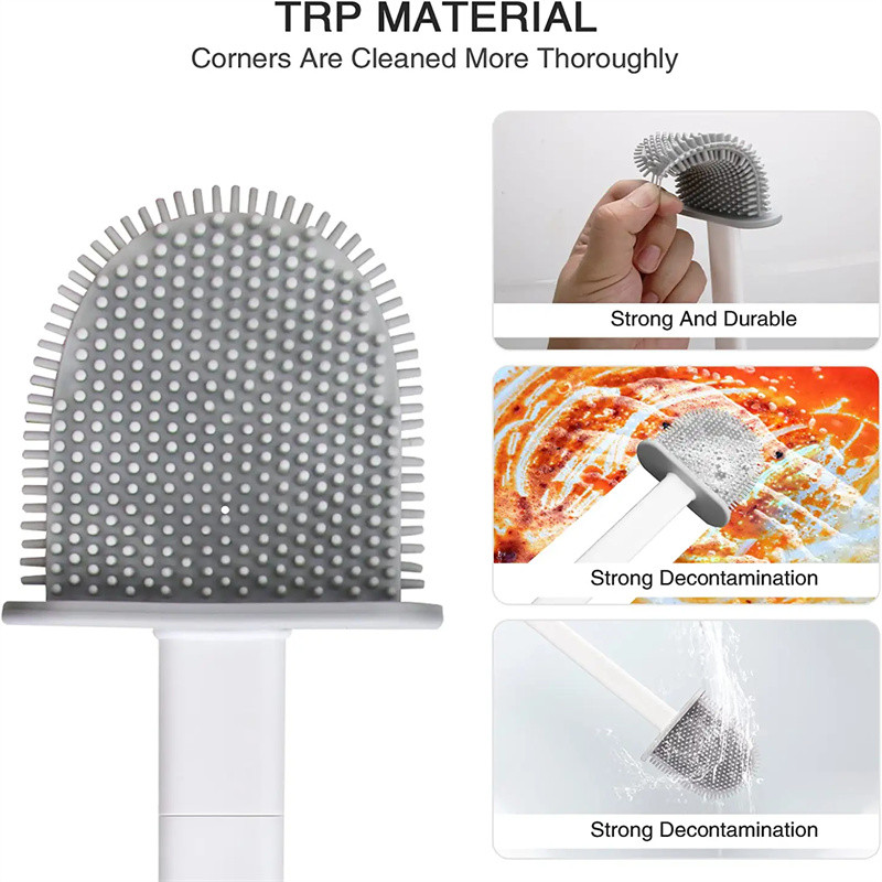 Lamgool Soft Tpr silikona galvas tualetes birste ar turētāju pie sienas stiprināms ar noņemamu rokturi Vannas istabas tīrītājs Izturīgi tualetes piederumi