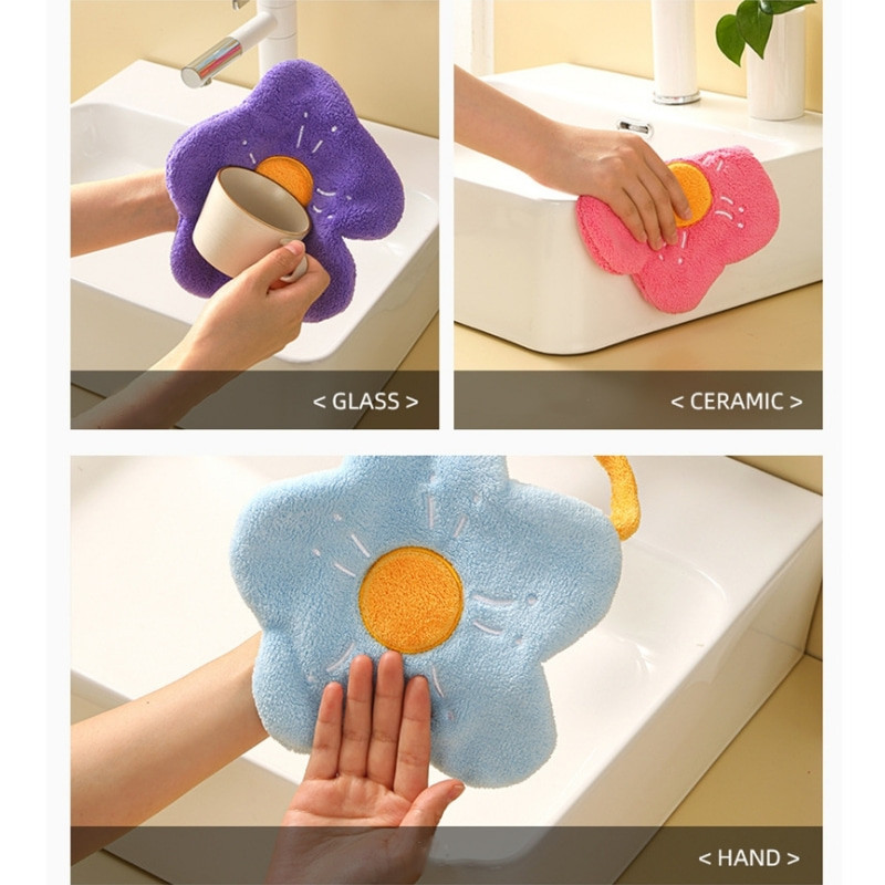 Komplet ručnika od koraljnog flisa s cvijetom Kreativni jastučić za ribanje Krpa za čišćenje doma za višekratnu upotrebu Pribor za upijanje vode koji se brzo suši
