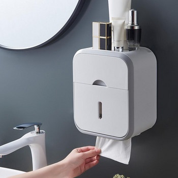 Органайзер за тоалетна хартия за баня Водоустойчива, с голям капацитет, устойчива на прах, непробиваема, монтирана на стена кутия за съхранение на ролка хартия, домашни консумативи