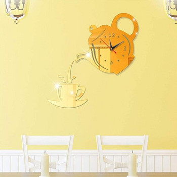 3D акрилни стенни часовници за чаша за кафе, чай, креативен чайник, чайник, стенен часовник за офис, дома, кухнята, трапезарията, всекидневната, декорации
