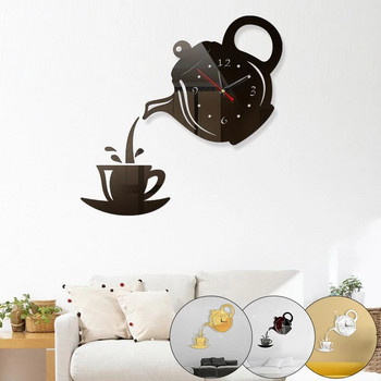 3D акрилни стенни часовници за чаша за кафе, чай, креативен чайник, чайник, стенен часовник за офис, дома, кухнята, трапезарията, всекидневната, декорации