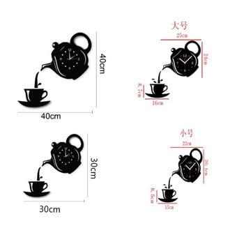 3D акрилни стенни часовници за чаша за кафе, чай, креативен чайник, чайник, стенен часовник за офис, дома, кухнята, трапезарията, всекидневната, декорации