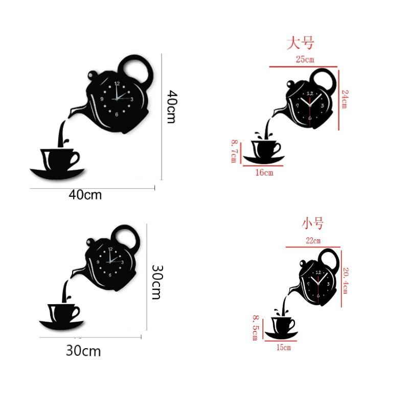 3D akrilna šalica za kavu i čaj zidni satovi kreativni čajnik čajnik zidni sat za ured dom kuhinja blagovaonica dnevni boravak dekoracije