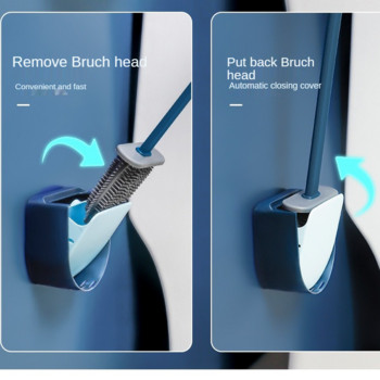 2021 Нова монтирана на стена силиконова четка за тоалетна Автоматично отваряне и затваряне TPR Gap Дезактивация Инструменти за четка за почистване на тоалетна