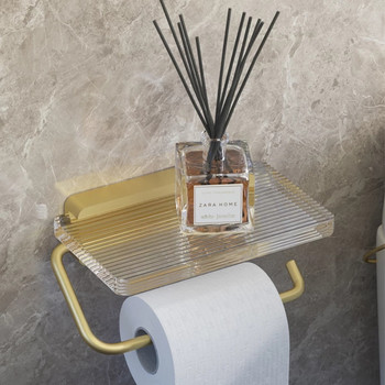 Акрилен държач за тоалетна хартия Рафт с тава Аксесоари за баня Поставка за кухненска ролка Монтиран на стена Поставка за тоалетна хартия
