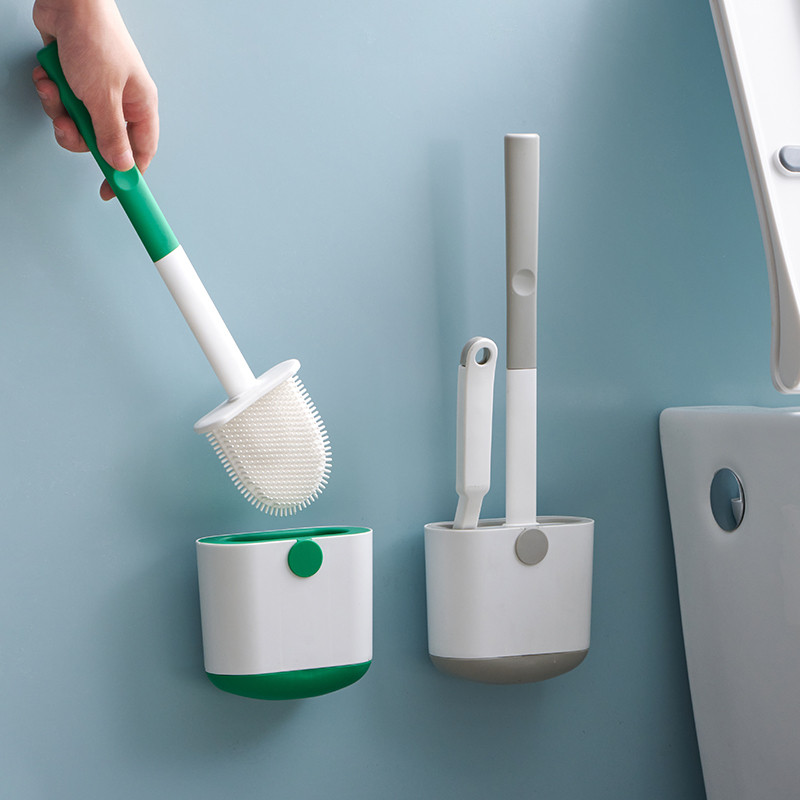 WIKHOSTAR Set četki za WC školjku Zidna četka za WC školjku s držačem za odvod Silikonska četka za čišćenje s ravnom glavom Fleksibilna mekana četka