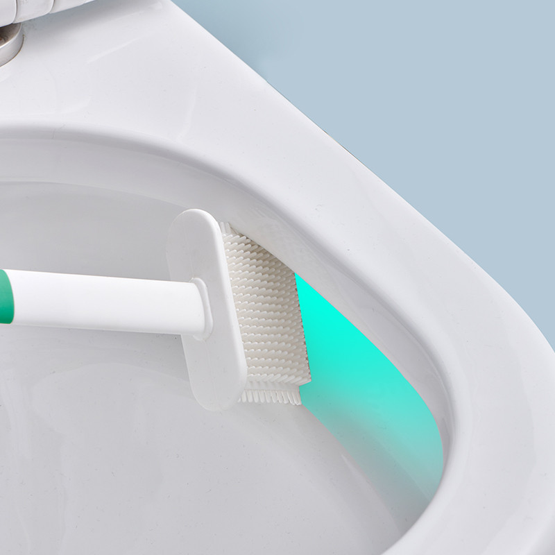 WIKHOSTAR Set četki za WC školjku Zidna četka za WC školjku s držačem za odvod Silikonska četka za čišćenje s ravnom glavom Fleksibilna mekana četka