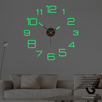 Направи си сам стенен часовник 3D светещ акрилен стикер за стена 40 см/16 инча Модерен огледален часовник за домашен офис Хотел Ресторант Училищна декорация