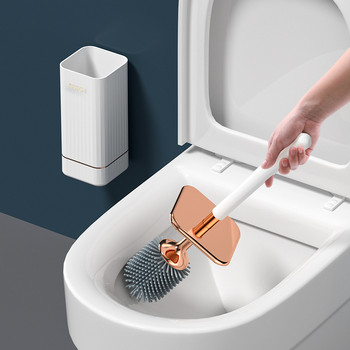 Домакинска силиконова четка за тоалетна Без мъртъв ъглов багажник Стенен комплект за почистване на тоалетна