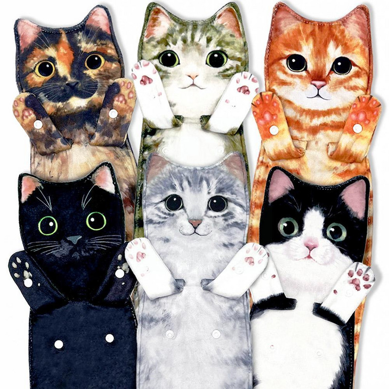 Smiješni mačji ručnici za ruke Kuhinja Kupaonica Lopta ručnika za ruke Brzi ručnici Suha mikrofibra s omčama Kreativni viseći upijajući So D7F1