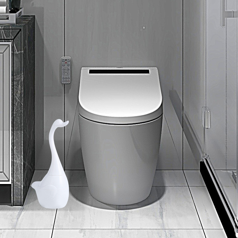 Gulbja formas tualetes birste ar garu rokturi ar turētāju Vannas istabas drenāžas tīrīšanas birste tīrīšanas rīki Mājas vannas istabas piederumu komplekti