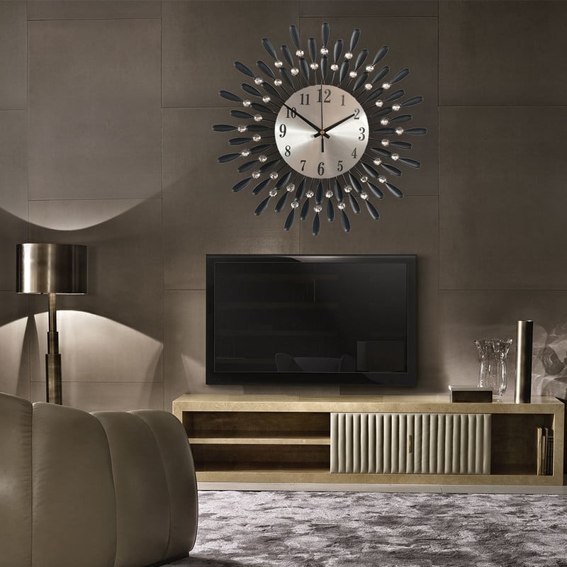 Vintage fém kerek luxus gyémánt óra 3D nagy kristály falióra UK Nappali Hálószoba Csendes, Nem ketyegő dekoráció