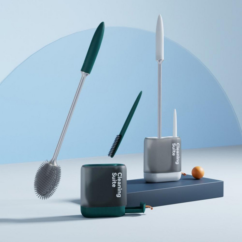 1 komplekts Moderna vannas istabas birste, mitrumizturīga, ātri nožūstoša, spēcīga dekontaminācija pie sienas stiprināma tualetes poda dubultā birste ar turētāju komplektu