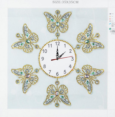 Ρολόι τοίχου DIY Ζωγραφική με διαμάντια Πλήρες τρυπάνια σε ειδικό σχήμα Κέντημα Ρολόι τοίχου Κέντημα Λουλούδι Πεταλούδα Ρολόι Σταυροβελονιά