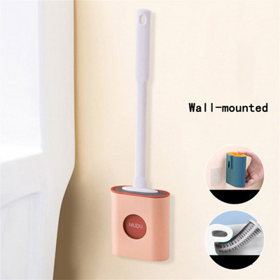 Silikona tualetes birste plakana galviņa, mīksta birste ar ātri žūstošu kronšteinu komplektu vannas istabas spraugas tīrīšanai Creative sienas piekares klipsis, garš rokturis