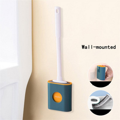 Silikona tualetes birste plakana galviņa, mīksta birste ar ātri žūstošu kronšteinu komplektu vannas istabas spraugas tīrīšanai Creative sienas piekares klipsis, garš rokturis