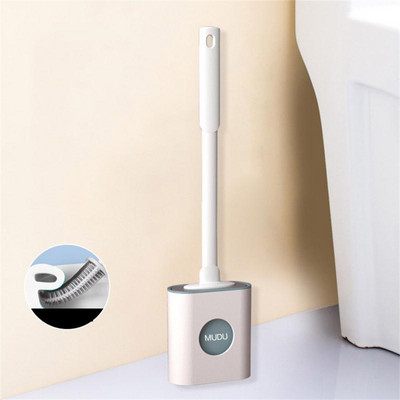 Silikona tualetes birste plakana galviņa, mīksta birste ar ātri žūstošu kronšteinu komplektu vannas istabas spraugas tīrīšanai Creative sienas piekares klipsis, garš rokturis