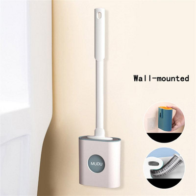 Silikona tualetes birste plakana galviņa, mīksta birste ar ātri žūstošu kronšteinu komplektu vannas istabas spraugas tīrīšanai Creative sienas piekares klipsis, garš rokturis