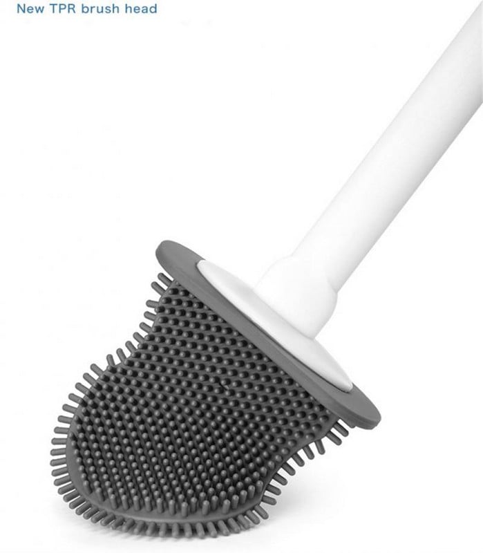 Silikona tualetes birste plakana galviņa, mīksta birste ar ātri žūstošu kronšteinu komplektu vannas istabas spraugas tīrīšanai Creative sienas piekares klipsis, garš rokturis