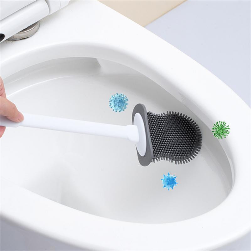 Silikona tualetes birste plakana galviņa, mīksta birste ar ātri žūstošu kronšteinu komplektu vannas istabas spraugas tīrīšanai Creative sienas piekares klipsis, garš rokturis