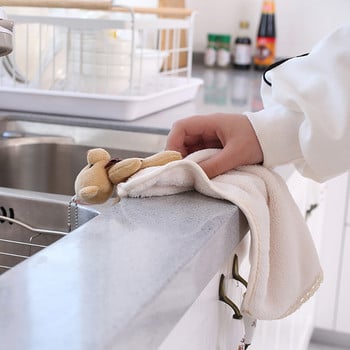 Πετσέτα χεριών Cartoon Bear Wipe Soft Thicken Coral Fleece Super Absorbent Quick Dry Παιδικές πετσέτες Terry για μπάνιο κουζίνας